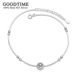 Bracelets de cheville en argent regardé 100% pour femmes bijoux de pied perles coeur creux