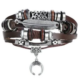 Modyle BO00-scalp-Bracelet en cuir multicouche pour homme breloques de lune bracelets de perles
