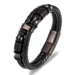 Bracelet en cuir tissé à la main pour hommes classique exquis Double cercle personnalité