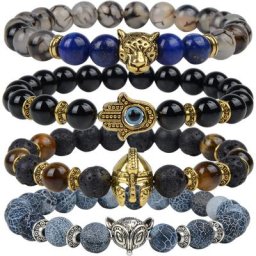 Bracelet léopard en perles de bouddha pour homme et femme ULélastique pierre naturelle lave à la