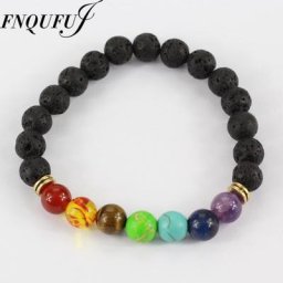 Bracelet perlé de guérison des 7 chakras pour femme perles en pierre de lave naturelle prière
