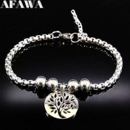 Bracelet Arbre de Vie en Acier Inoxydable pour Femme Bijou en Argent Motif Fleur de Vie