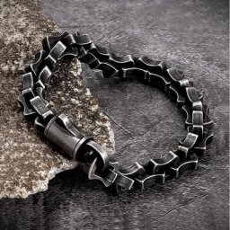 MKENjazz-Bracelets de motard en acier inoxydable pour hommes lien noir oxydé style vélo punk