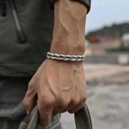 Bracelet d'ouverture en bambou torsadé pour homme double document en argent manchette