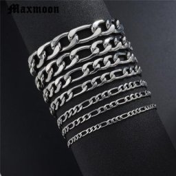 Maxmoon-Bracelets en argent pour hommes et femmes gourmette en acier inoxydable lien cubain