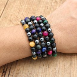 8mm obsidienne noire hématite oeil de tigre Bracelet en pierre fait à la main perlé Bracelet à