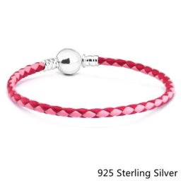 Bracelet à breloques en argent Sterling 925 mélangé rose en Double cuir tissé pour bricolage