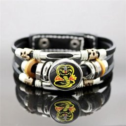 AYLE RA-Bracelet en Cuir Kai Punk pour Homme Film Karaté peuv Verre Bouton Pression Bijoux