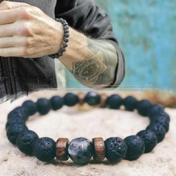 Bracelet de perles en pierre volcanique naturelle pour homme bijou tibétain bouddha chakra
