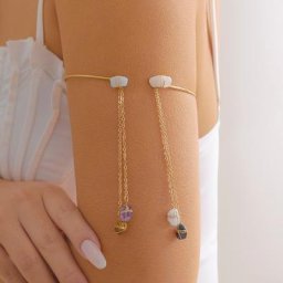 Ingmark – Bracelet bohémien en pierre naturelle manchette supérieure ouvert pompon longue