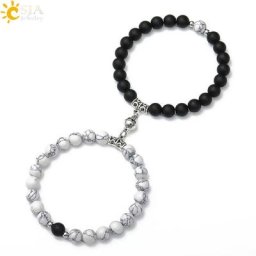 CSJA Bracelet d'attraction magnétique pour Couple en cristal bracelet pierre naturelle œil de