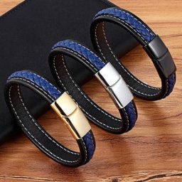 XQSettlement-Bracelet en cuir tressé croisé pour homme et femme acier inoxydable bouton