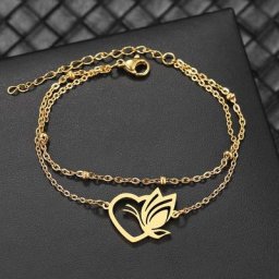 Bracelets en Acier Inoxydable avec Pendentif en Forme de Cœur et Papillon Breloques Perles