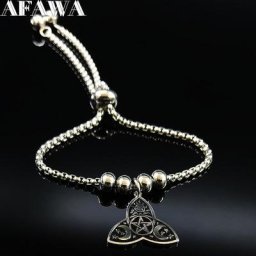 Bracelet triple lune déesse en acier inoxydable pour femme bracelets de sorcellerie perlés bijoux