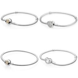 MOMEMTS-Breloque en cristal bicolore en argent regardé 925 bracelet en forme de cœur bijoux