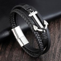 Bracelets punk en acier inoxydable pour hommes bracelets en cuir véritable cadeau de mode