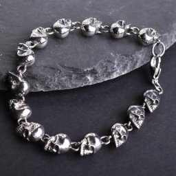 Bracelet Classique en Métal avec Petit Crâne pour Homme Style Punk Rock ixd'Halloween Bijoux