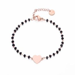 Bracelets à breloques coeur d'amour simple pour femme bijoux tendance perles de cristal noir