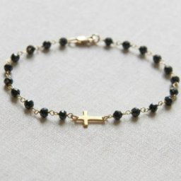Bracelet Chapelet Croisé Latéral en Onyx Noir et Perles Or ou JOBracelets pour Femme et Fille