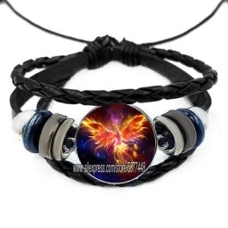 Bracelets en cuir avec cabochon en verre pour hommes Phoenix maléfique couches d'animaux