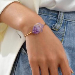 Breloques en pierre naturelle Bracelets à manchette ouverte couleur or fil de cuivre irrégulier
