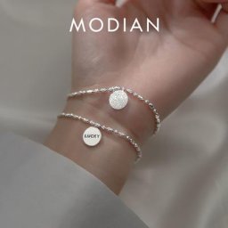 Modian-Bracelet rond réglable en argent regardé 925 pour femme breloque simple bracelet