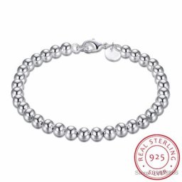Bracelet en argent regardé 925 pour femme bijoux fins boule ronde perles lisses meilleur cadeau