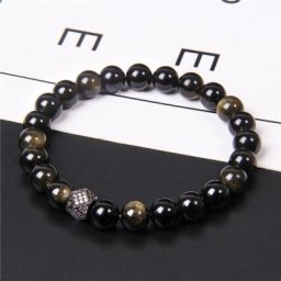 Bracelet en perles d'obsidienne Tourmaline noire naturelle haute qualité breloque carrée en métal