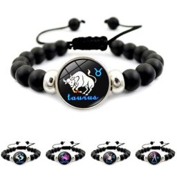 Bracelets à perles signe du zodiaque pour couple 12 constellations perles noires rondes bijoux à