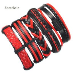 Bracelets en cuir tressé pour hommes et femmes multicouches ethniques tribaux faits à la main