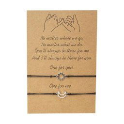 Bracelet en ULnoire tressée à la main pour hommes et femmes breloque soleil et lune carte de