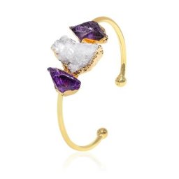 Bracelet en pierre brute pour femmes bijoux en cristal améthyste irrégulier manchette ouverte