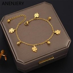 ANENJERY SION L-Bracelet à quatre feuilles en acier inoxydable pour femme version coréenne