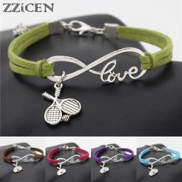Bracelets en cuir double croix pour les amateurs de sport de tennis charme de balle de tennis punk