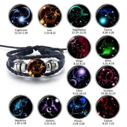 Bracelet en cuir avec 12 constellations pour homme bijoux bélier poissons verseau lion