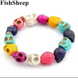FishSheep-Bracelets Tête de Mort en Pierre Naturelle pour Homme et Femme Vintage Blanc Bleu