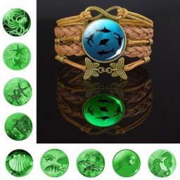 Bracelet lumineux en cuir fait à la main pour femmes bijoux en verre Cabochon