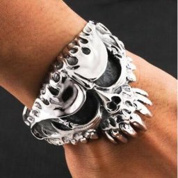 Bracelets ouverts tête de mort gothique pour hommes document en argent dominateur bijoux