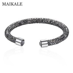 MAIKALE – Bracelet à breloque brillant de haute qualité pour femmes bijoux simples strass noirs