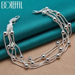 DOTEFFIL – Bracelet en argent Sterling 925 à cinq chaînes serpent perle lisse Bracelet en argent