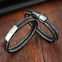 XQSettlement-Bracelet Réglable en Titane pour Homme Style Ethnique Coutures Décalées Noir et
