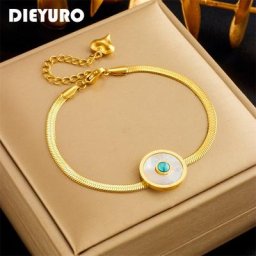 DIEYURO – Bracelet à breloques en pierre verte ronde pour femmes en acier inoxydable chaîne