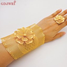 Bracelet et bague en or de Dubaï pour femme grand bracelet indien et marocain bijoux arabes