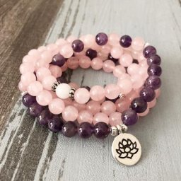 Collier et bracelets Mala pour femmes quartz rose astringent bracelet de yoga 108 perles roses