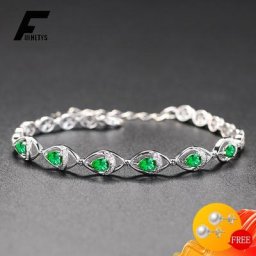 Bracelet de luxe en argent 925 pour femme bijoux en forme de goutte d'eau émeraude pierre
