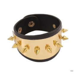 Bracelet Punk en cuir manchette bouton pression métal doré