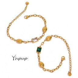 Yhpup-Bracelet de Luxe en Acier Inoxydable pour Femme Bijou à Breloques Réglables Couleur Vert et