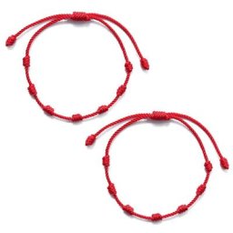 Bracelet de oral ille Tressé à 7 Nministériels ds Réglables 2 Pièces Cordon Rouge pour le Succès