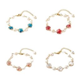 Kissitty – Bracelet à maillons en verre pour femmes 4 Styles fleur de prunier perles naturelles