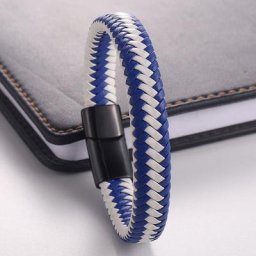 Bracelet classique en cuir pour hommes bijoux en acier inoxydable corde noire boucle magnétique